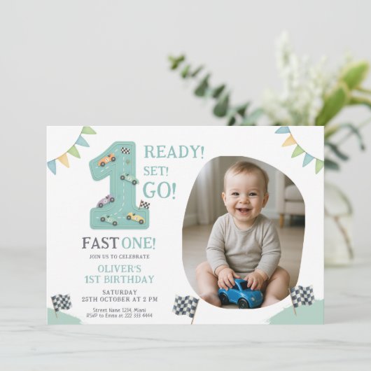Invitation Ready Set Go First Birthday (Debout devant)