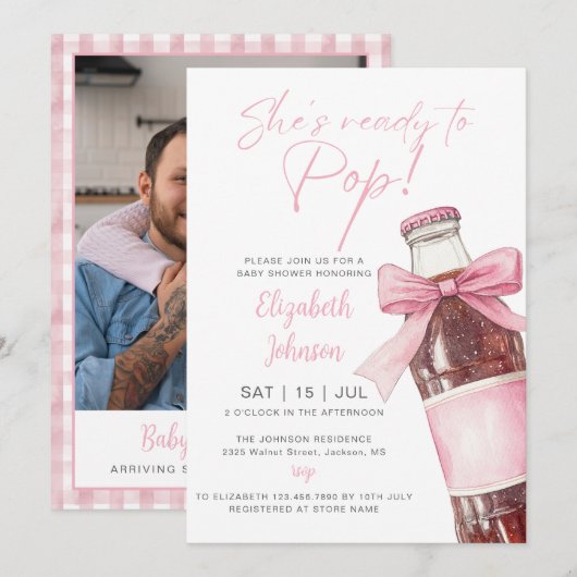 Invitation Ready To Pop Pink Soda Bottle Baby Shower Photo (Devant / Derrière)