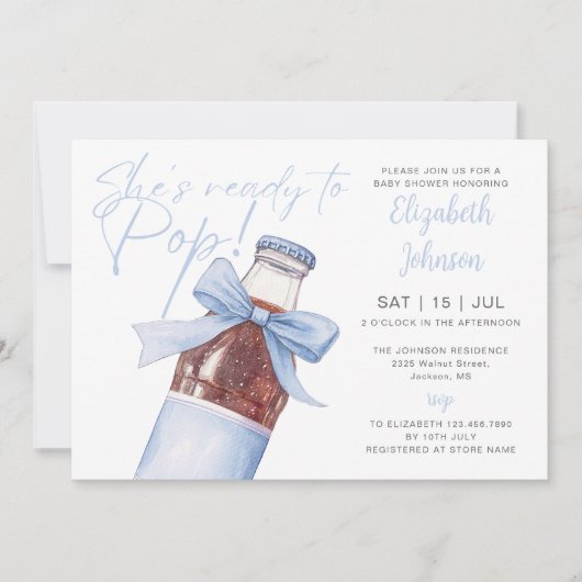 Invitation Ready To Pop Soda Bottle Blue Bow Baby Shower (Devant)