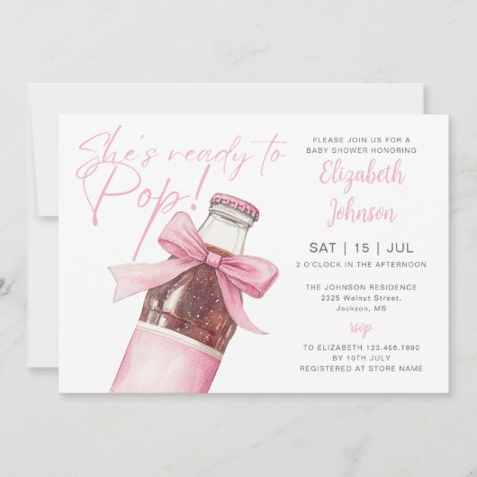 Invitation Ready To Pop Soda Bottle Pink Bow Baby Shower (Devant)