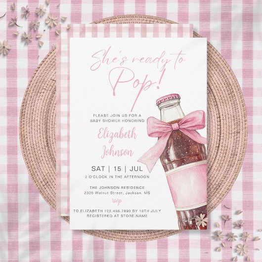 Invitation Ready To Pop Soda Bottle Pink Bow Baby Shower