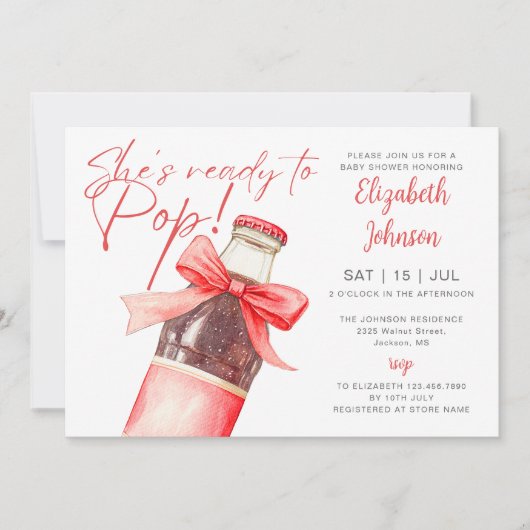 Invitation Ready To Pop Soda Bottle Red Bow Baby Shower (Devant)