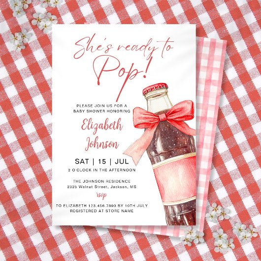 Invitation Ready To Pop Soda Bottle Red Bow Baby Shower