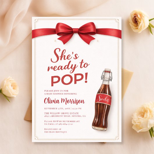 Invitation Ready to Pop Soda Red Bow Baby Shower