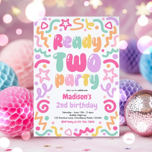 Invitation Ready Two Party Confetti Balloon 2nd Birthday 