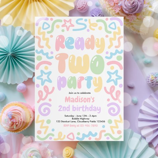 Invitation Ready Two Party Confetti Balloon 2nd Birthday 