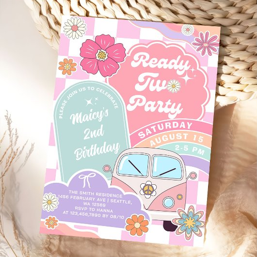 Invitation Ready Two Party Rainbow Daisy 2nd Birthday
