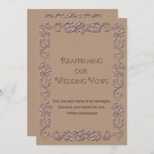 Invitation Réaffirmation des Voeux - Beige - Rose Faux Emboss (Devant / Derrière)