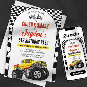 Invitation Réalisez Votre Moteur ! Monster Truck Anniversaire