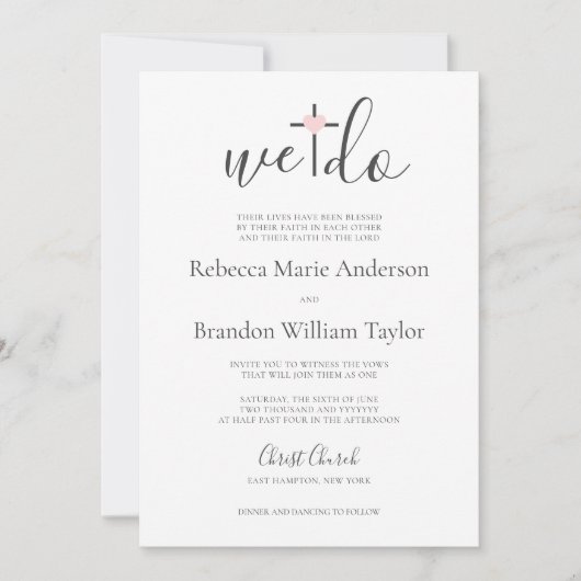 Invitation Rebecca Christian Cross & Heart We Do Mariage (Devant)