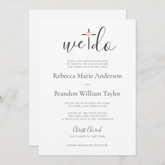 Invitation Rebecca Christian Cross & Heart We Do Mariage (Devant / Derrière)