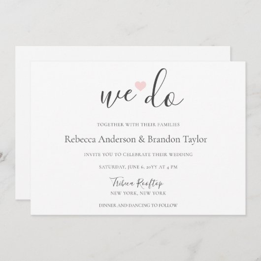Invitation Rebecca Simple Modern We Do & Pink Heart Mariage I (Devant / Derrière)