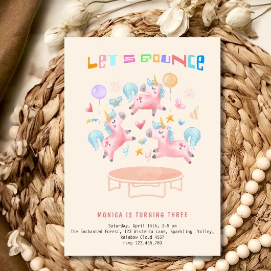 Invitation Rebondissons sauter licorns anniversaire de enfant