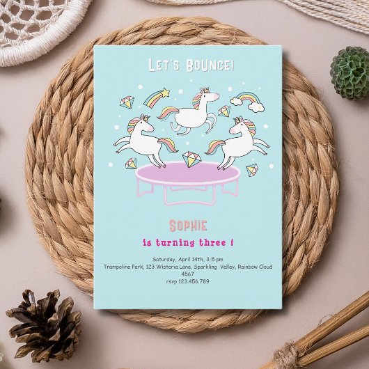 Invitation Rebondissons sauter licorns anniversaire de enfant