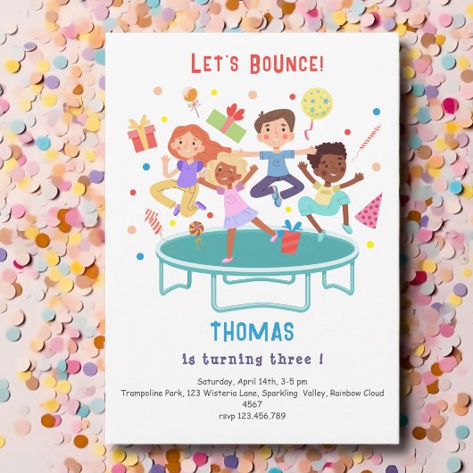 Invitation Rebondissons sauter trampoline anniversaire de enf