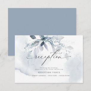 Invitation Réception à l'aquarelle au feuillage bleu rustique