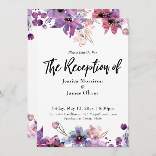 Invitation Réception Abstraite moderne de fleurs d'aquarelle (Devant / Derrière)