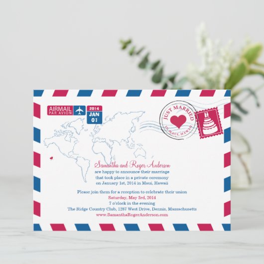 Invitation Réception après le mariage par courrier aérien d'H (Debout devant)