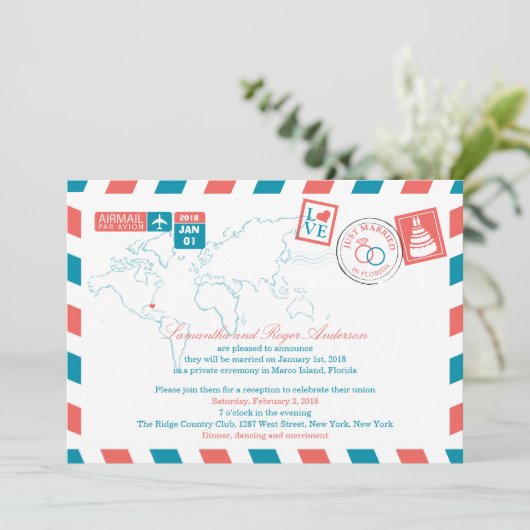 Invitation Réception après mariage par avion Floride (Debout devant)