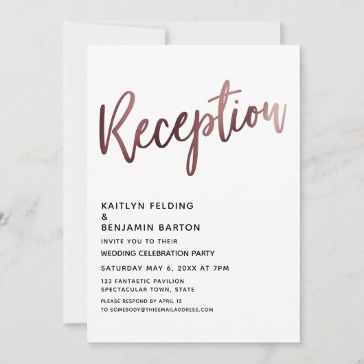 Invitation Réception après Rose Mariage Typographie Or (Devant)