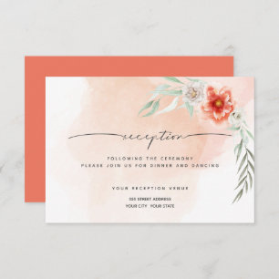 Invitation Réception   Aquarelle Coral Splash and Flowers