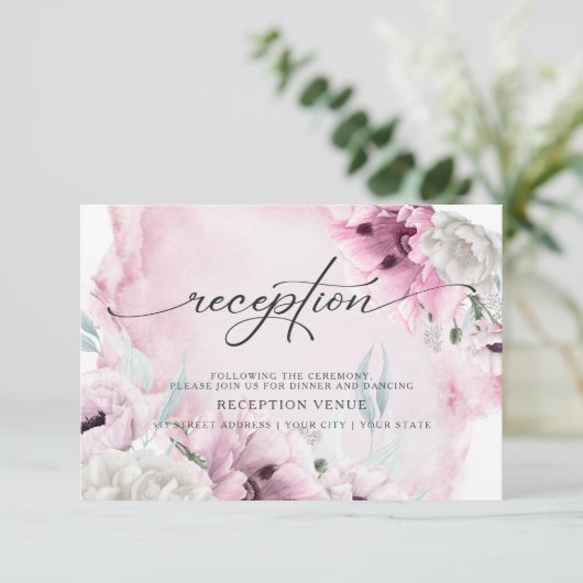 Invitation Réception aquarelle de Pavots roses rustiques (Debout devant)