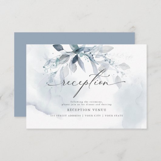 Invitation Réception aquarelle du feuillage de couleur bleu r (Devant / Derrière)