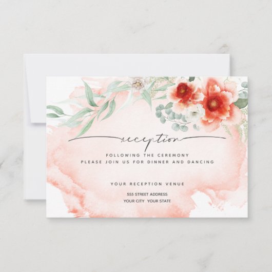 Invitation Réception | Aquarelle Fleurs de corail (Devant)