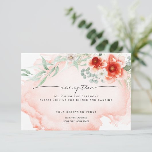 Invitation Réception | Aquarelle Fleurs de corail (Debout devant)