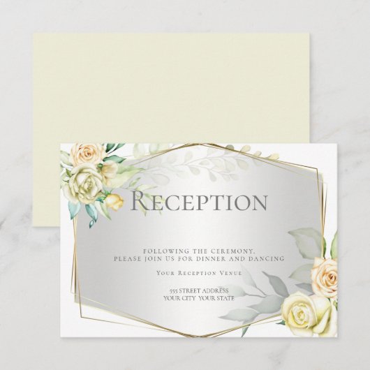 Invitation Réception | Aquarelle Ivoire Jaune Blush Roses (Devant / Derrière)