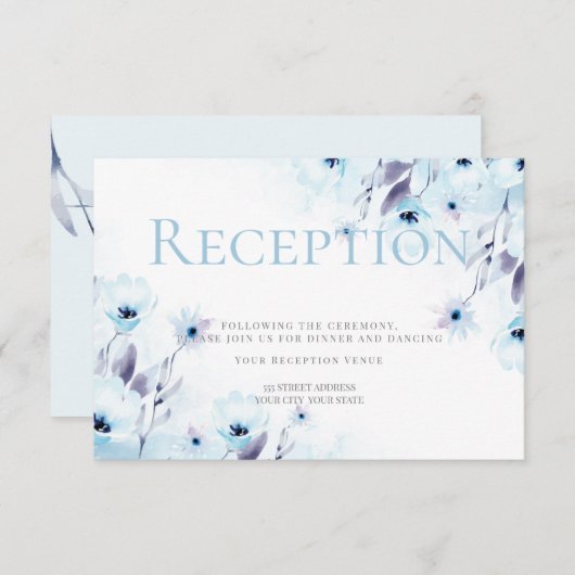 Invitation Réception | Aquarelle Sky Blue Anemone Flowers (Devant / Derrière)