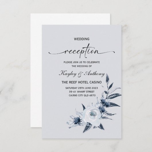 Invitation Réception Argent et Royal Bleu (Devant / Derrière)