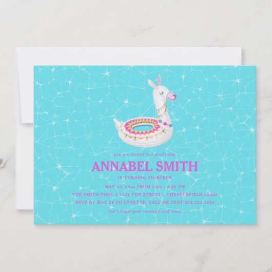 Invitation Réception au bord de la piscine d'anniversaire de (Devant)