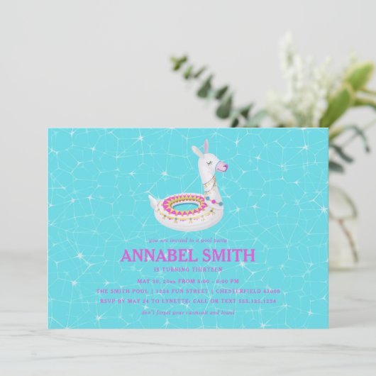 Invitation Réception au bord de la piscine d'anniversaire de (Debout devant)