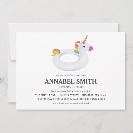 Invitation Réception au bord de la piscine d'anniversaire de (Devant)