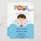 Invitation Réception au bord de la piscine - garçon (Devant / Derrière)