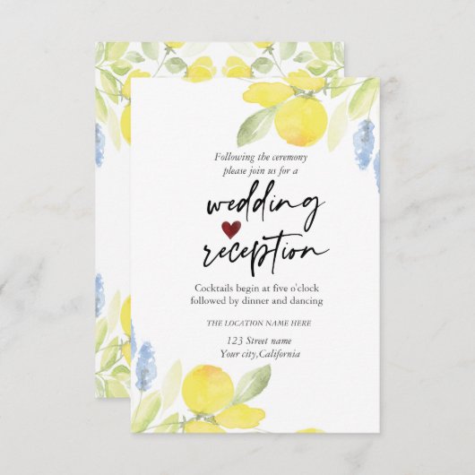 Invitation Réception aux citrons aquarelles (Devant / Derrière)