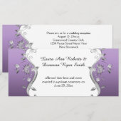 Invitation Réception aux fleurs argentées ornementales violet (Devant / Derrière)