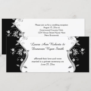 Invitation Réception aux fleurs d'argent ornées noires