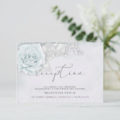 Invitation Réception aux roses blanches et bleues scintillant (Debout devant)