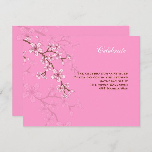 Invitation Réception Bat mitzvah en fleurs roses Gabriella (Devant / Derrière)