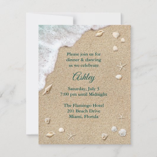 Invitation Réception Bat mitzvah Turquoise Beach Waves (Devant)