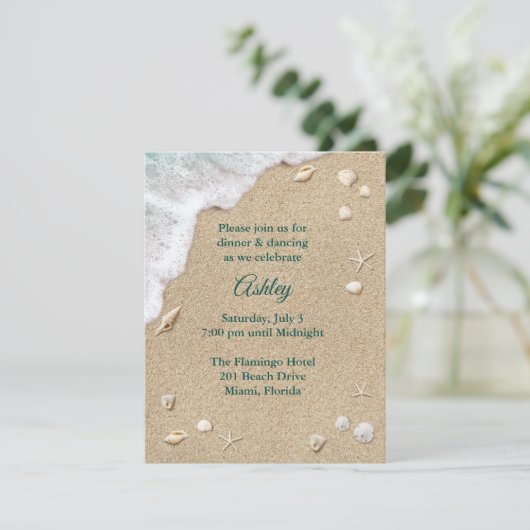 Invitation Réception Bat mitzvah Turquoise Beach Waves (Debout devant)