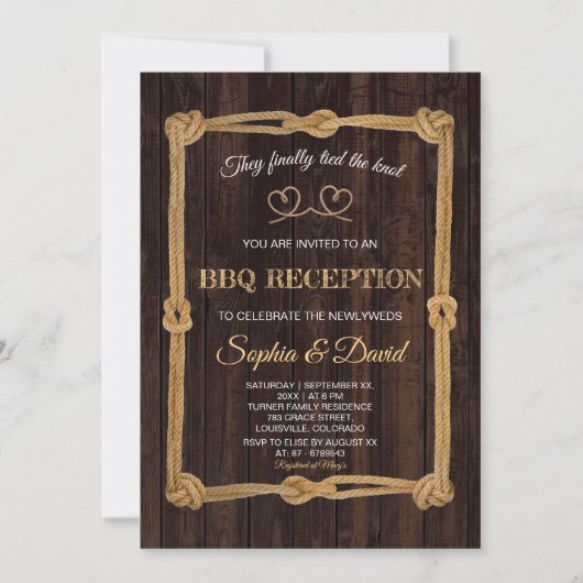 Invitation Réception BBQ Rustique Corde Nous Nous Sommes Mari (Devant)