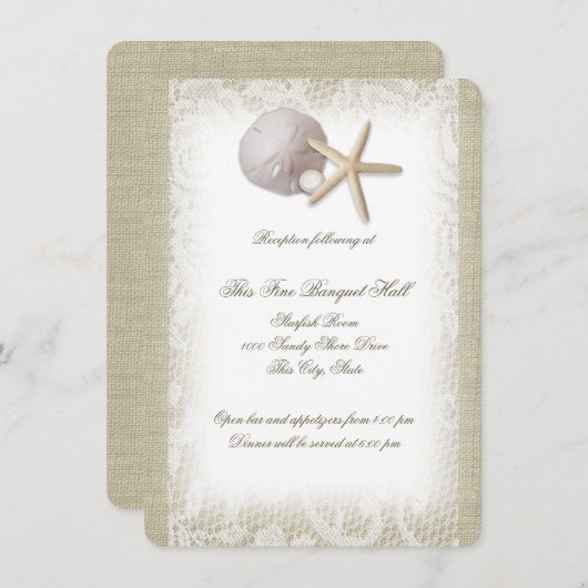 Invitation Réception Beach Pearl et Lace (Devant / Derrière)