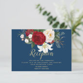 Invitation Réception | Bleu de marine avec des pivoines rouge (Debout devant)