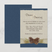 Invitation Réception bleu marine Cônes de pin et toile de jut (Devant / Derrière)
