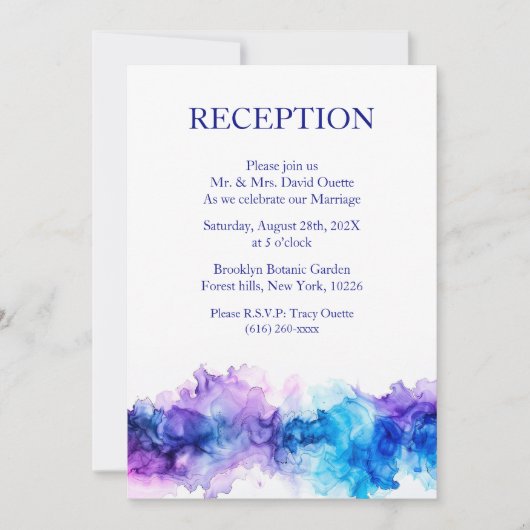 Invitation Réception Bleue et Violette d'Aquarelle Moderne (Devant)