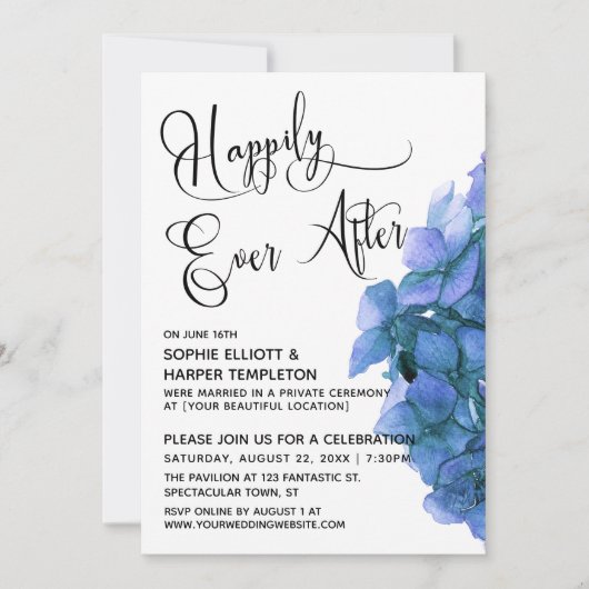 Invitation Réception Blue Hydrangea Happily Ever After (Devant)