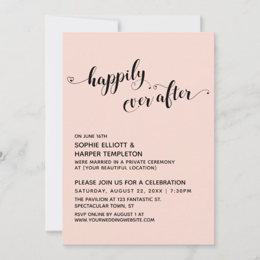 Invitation Réception Blush de Scénario Cœurs Pour Toujours (Devant)